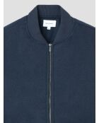 Blouson cardigan col teddy bi-matière bleu marine