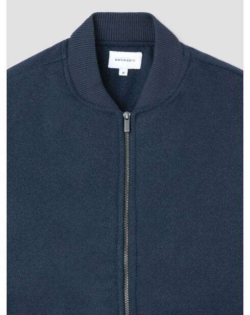 Blouson cardigan col teddy bi-matière bleu marine