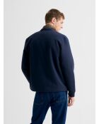 Blouson cardigan col teddy bi-matière bleu marine