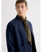 Blouson cardigan col teddy bi-matière bleu marine