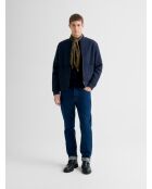 Blouson cardigan col teddy bi-matière bleu marine