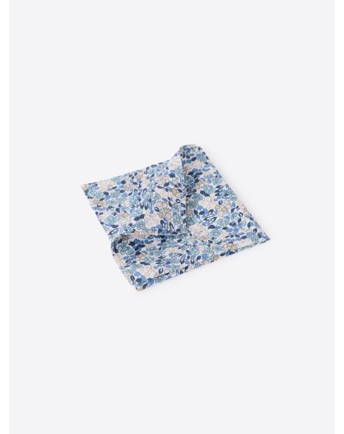 Pochette de costume fleuri en coton bleu vert - 25x25cm