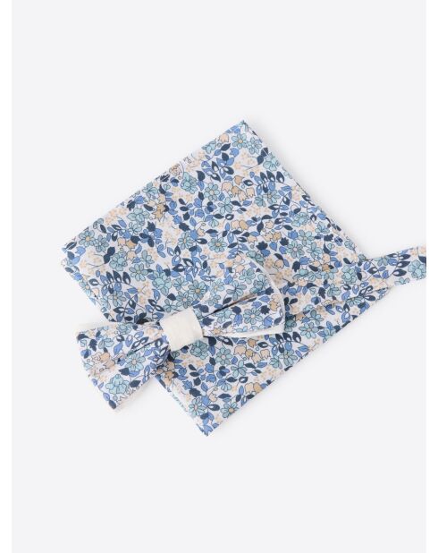 Pochette de costume fleuri en coton bleu vert - 25x25cm