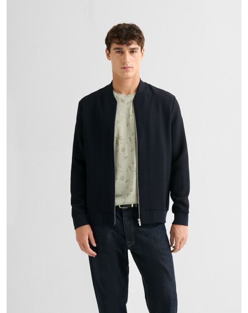 Veste légère col teddy texturé bleu marine
