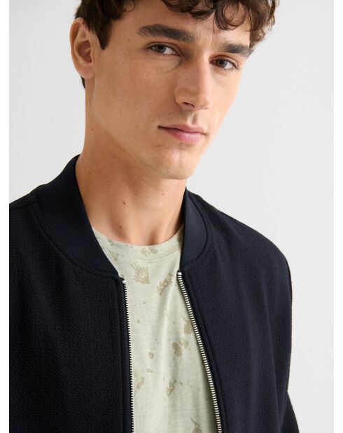 Veste légère col teddy texturé bleu marine