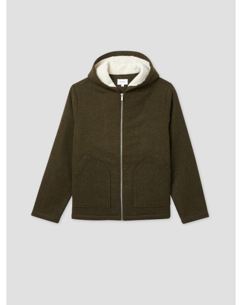 Blouson zippé à capuche en sherpa kaki foncé
