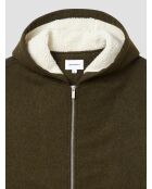 Blouson zippé à capuche en sherpa kaki foncé