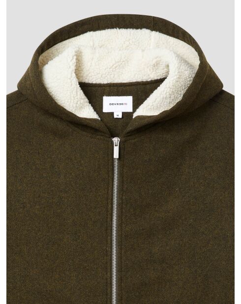 Blouson zippé à capuche en sherpa kaki foncé