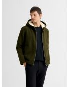 Blouson zippé à capuche en sherpa kaki foncé