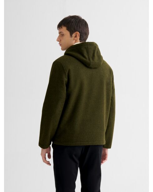 Blouson zippé à capuche en sherpa kaki foncé