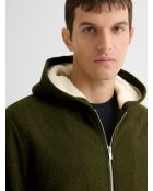 Blouson zippé à capuche en sherpa kaki foncé