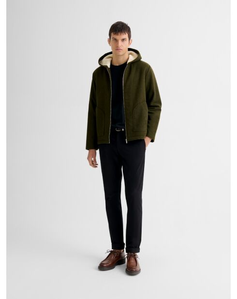Blouson zippé à capuche en sherpa kaki foncé