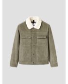 Veste en velours côtelé col sherpa kaki foncé