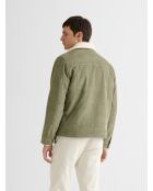 Veste en velours côtelé col sherpa kaki foncé