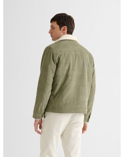 Veste en velours côtelé col sherpa kaki foncé