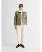 Veste en velours côtelé col sherpa kaki foncé