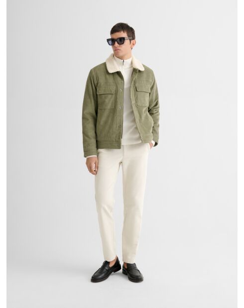 Veste en velours côtelé col sherpa kaki foncé