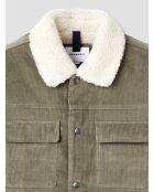 Veste en velours côtelé col sherpa kaki foncé