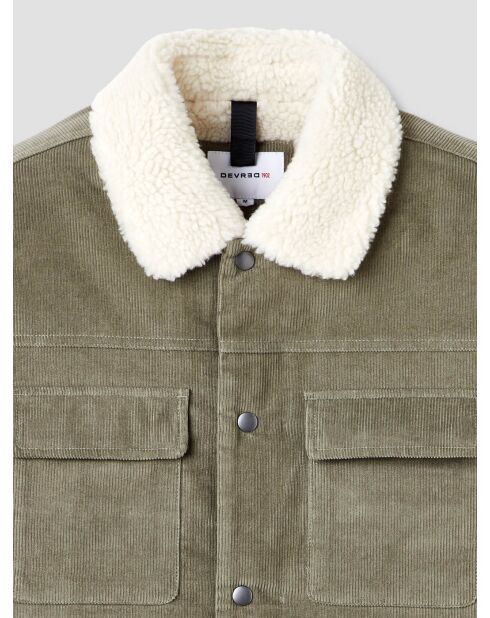 Veste en velours côtelé col sherpa kaki foncé