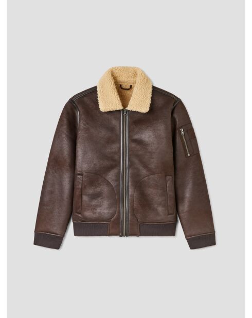 Giacca bomber con colletto sherpa color cacao