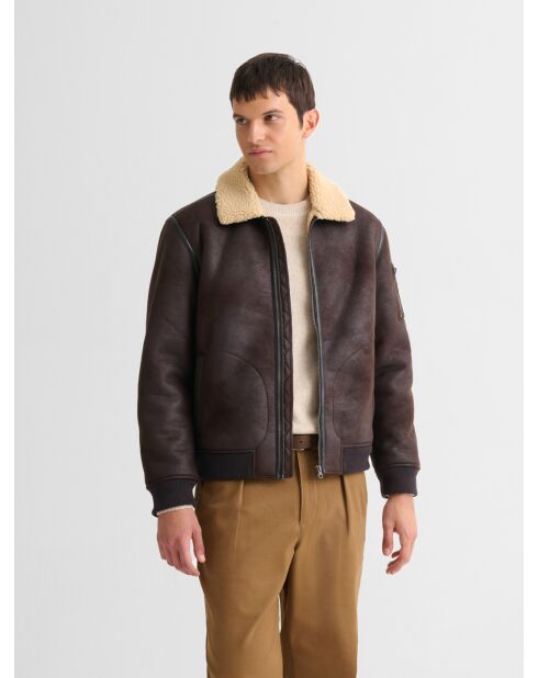 Giacca bomber con colletto sherpa color cacao