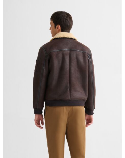 Giacca bomber con colletto sherpa color cacao