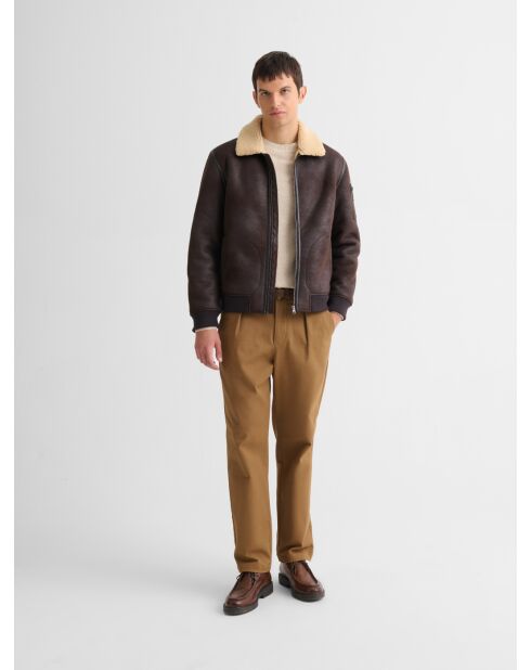 Giacca bomber con colletto sherpa color cacao