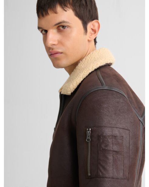 Giacca bomber con colletto sherpa color cacao