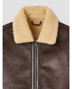 Giacca bomber con colletto sherpa color cacao