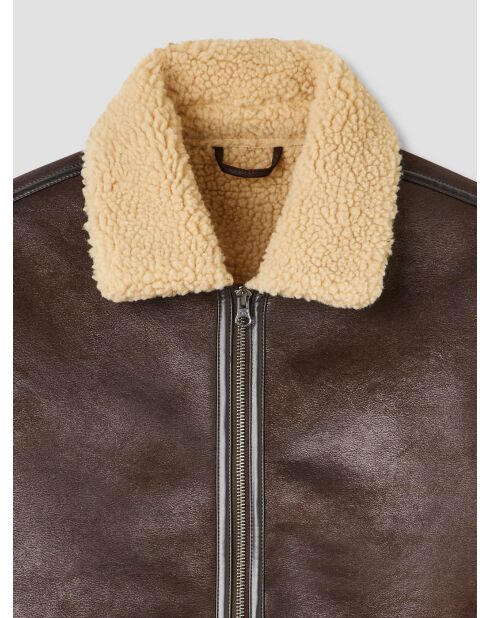 Giacca bomber con colletto sherpa color cacao