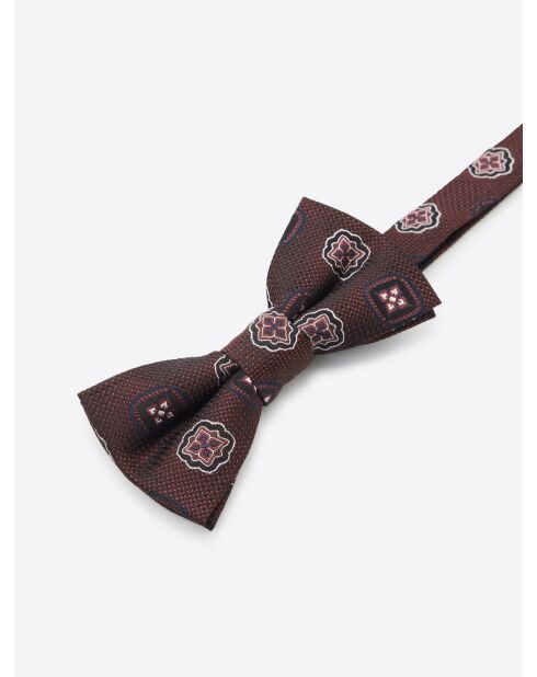 Papillon bordeaux con motivo misto seta - 11 x 5,5 cm