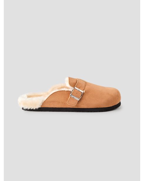 Chaussons sabots suédé intérieur fourré caramel 3