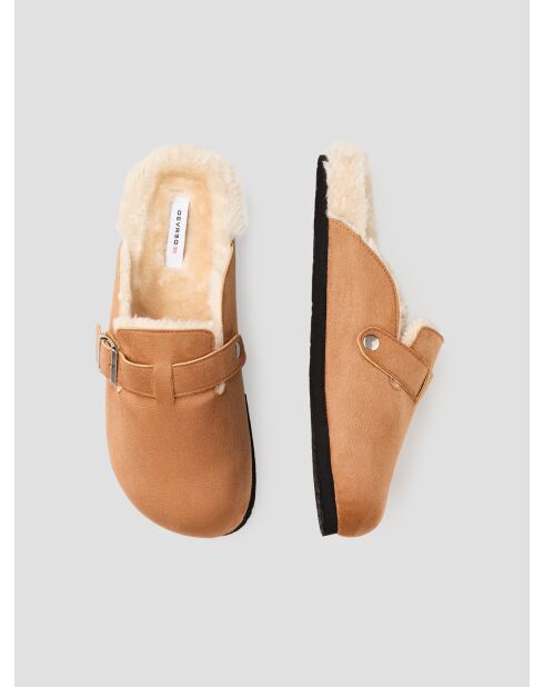 Chaussons sabots suédé intérieur fourré caramel 3