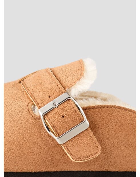 Chaussons sabots suédé intérieur fourré caramel 3