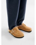 Chaussons sabots suédé intérieur fourré caramel 3