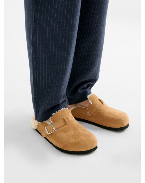 Chaussons sabots suédé intérieur fourré caramel 3