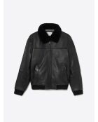 Schwarze Lederjacke mit Sherpa-Kragen