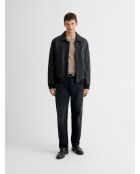 Schwarze Lederjacke mit Sherpa-Kragen