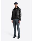 Schwarze Lederjacke mit Sherpa-Kragen
