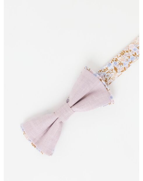 Nœud papillon fleuri en coton lin rose - 11 x 5,5cm