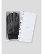 Coffret gants bi-matière cuir et maille noir