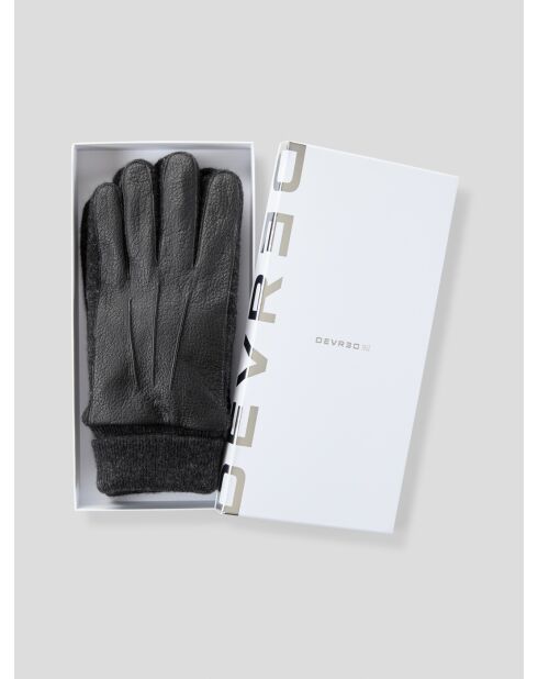Coffret gants bi-matière cuir et maille noir
