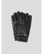 Coffret gants bi-matière cuir et maille noir