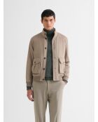Beigefarbene Wildlederjacke mit Stehkragen