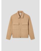 Blouson col chemise effet laine bouillie beige 3