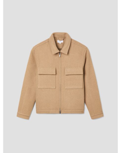 Blouson col chemise effet laine bouillie beige 3