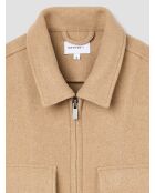 Blouson col chemise effet laine bouillie beige 3
