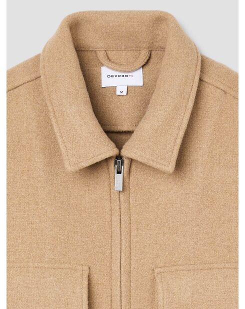 Blouson col chemise effet laine bouillie beige 3
