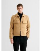 Blouson col chemise effet laine bouillie beige 3