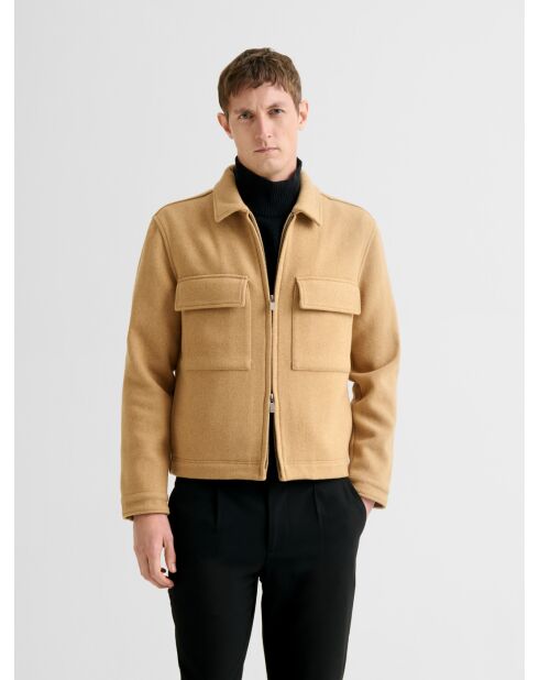 Blouson col chemise effet laine bouillie beige 3